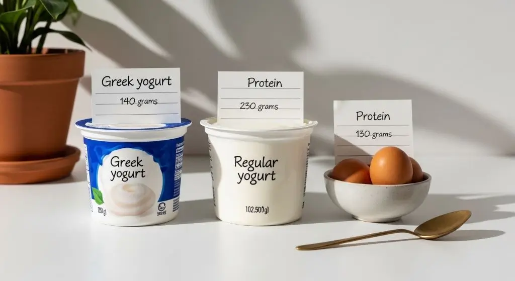 Nutrition label comparison showing is greek yogurt good for breakfast protein content versus regular yogurt