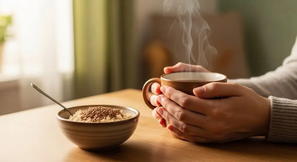 Morning tea and oatmeal with flaxseed, answering can you eat flaxseed everyday as a simple daily habit