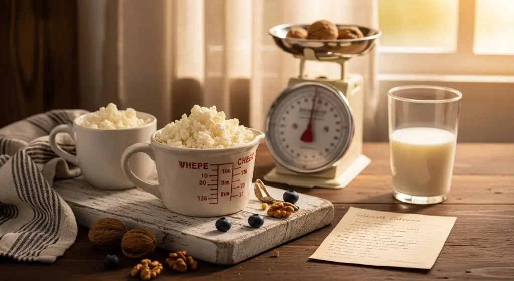 Cottage cheese calories and protein breakdown with serving size and healthy meal portion example