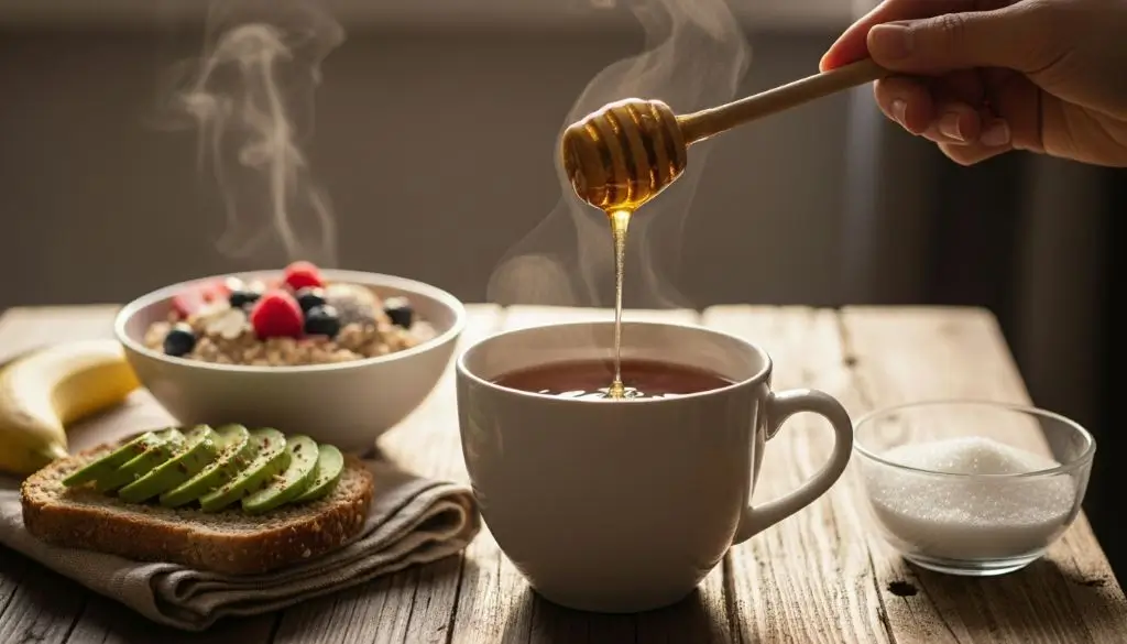 Is honey healthier than sugar shown in a simple breakfast with yogurt oats and honey as a practical everyday option