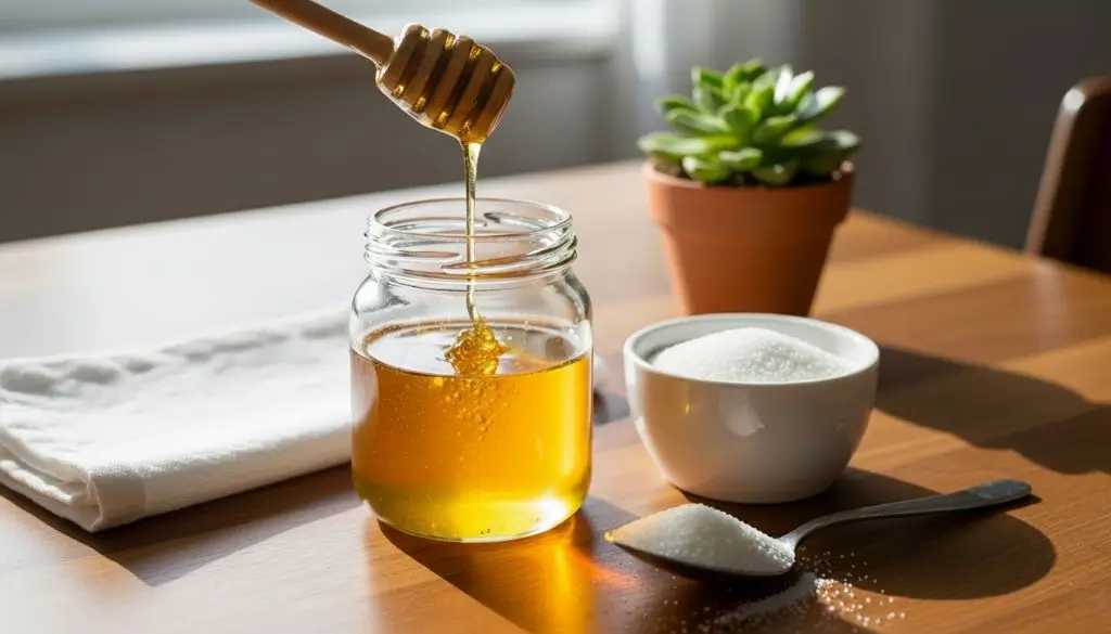 Is honey healthier than sugar comparison showing honey and sugar side by side highlighting texture and natural differences