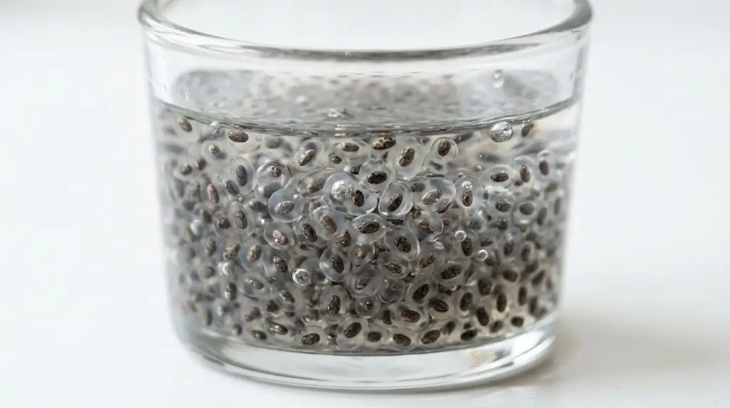 Are chia seeds good for digestion? Soaked chia seeds in water showing gel texture