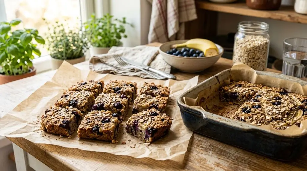 Baked oats ideas with banana and blueberries for healthy oatmeal meals and easy oat meal prep