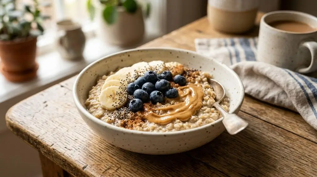 Healthy oatmeal meals with banana, berries, chia seeds, and peanut butter for easy oats breakfast ideas
3. Overnight Oats Meal Prep
Section
H3: Overnight Oats Meal Prep Ideas
Image Prompt
Three glass jars of overnight oats meal prep arranged neatly on a kitchen counter with oats, berries, chia seeds, yogurt, and milk nearby. Bright natural lighting, clean modern kitchen aesthetic, realistic food styling, organized meal prep atmosphere, Pinterest-style composition, AdSense-safe
Image Name
overnight-oats-meal-prep.jpg
SEO Alt Text
Overnight oats meal prep jars with berries, chia seeds, and yogurt for healthy meals with oats
4. Savory Oats Recipe
Section
H3: Savory Oats With Eggs and Vegetables
Image Prompt
Savory oats bowl topped with sautéed spinach, fried egg, mushrooms, chili flakes, and herbs served in a rustic ceramic bowl. Warm natural light, earthy colors, cozy savory breakfast atmosphere, realistic textures, modern healthy food photography, AdSense-safe
Image Name
savory-oats-recipe.jpg
SEO Alt Text
Savory oats recipe with eggs, spinach, and mushrooms for healthy oat-based meals
5. Baked Oats Ideas
Section
H3: Baked Oats for Busy Weeks
Image Prompt
Freshly baked oat squares with blueberries and banana arranged on parchment paper beside a baking dish. Soft sunlight, homemade kitchen setting, cozy meal prep vibe, realistic baked texture, simple rustic styling, healthy breakfast photography, AdSense-safe
Image Name
baked-oats-ideas.jpg
SEO Alt Text
Baked oats ideas with banana and blueberries for healthy oatmeal meals and easy oat meal prep
6. Healthy Oats Meal Prep
Section
H2: Simple Oat Meal Prep Tips
Image Prompt
Weekly healthy oats meal prep setup with overnight oats jars, dry oat packs, baked oats portions, nuts, seeds, and fruit organized on a kitchen counter. Bright clean lighting, realistic meal prep environment, minimalist healthy eating aesthetic, high-detail food photography, AdSense-safe
Image Name
healthy-oats-meal-prep.jpg
SEO Alt Text
Healthy meals with oats prepared for the week including overnight oats, baked oats, and oat meal prep ideas