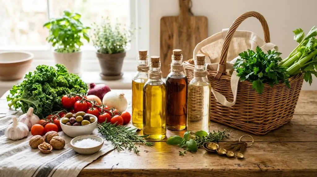 Selection of the healthiest cooking oils with fresh ingredients to help choose the right oil for everyday use.