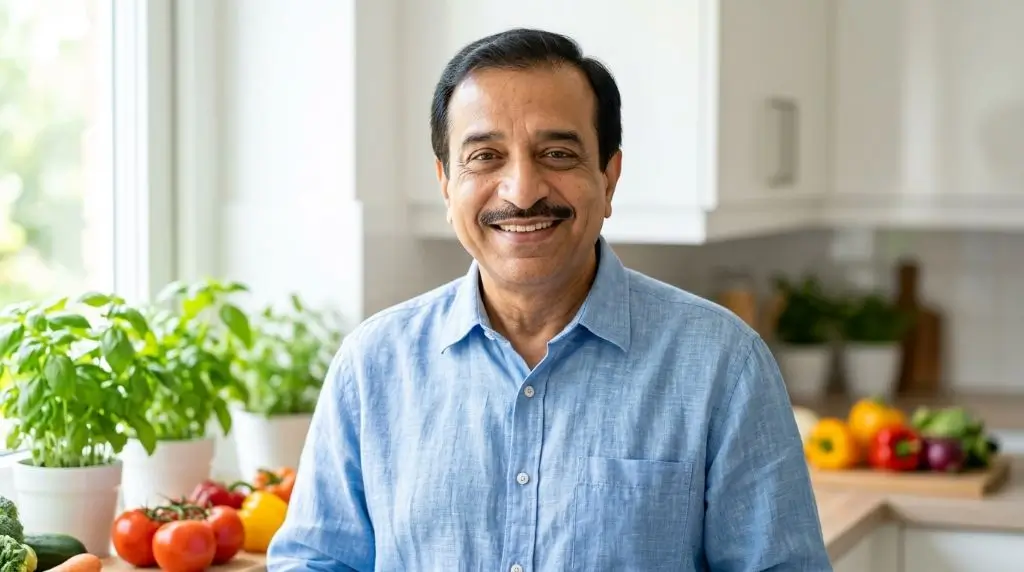 Nadeem Sharif, food and nutrition writer at PureHealthBites, in a bright kitchen setting.