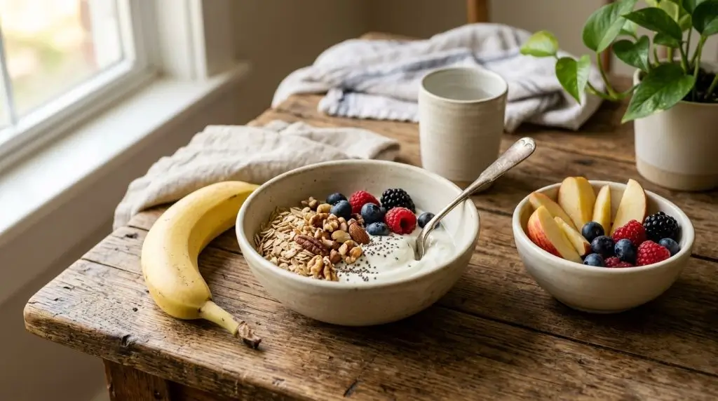Banana with wholesome foods illustrating healthy weight management and balanced eating.