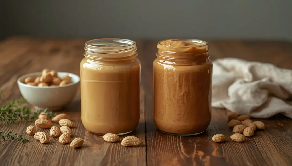 Natural vs regular peanut butter comparison showing simple ingredients and healthy peanut butter choices.