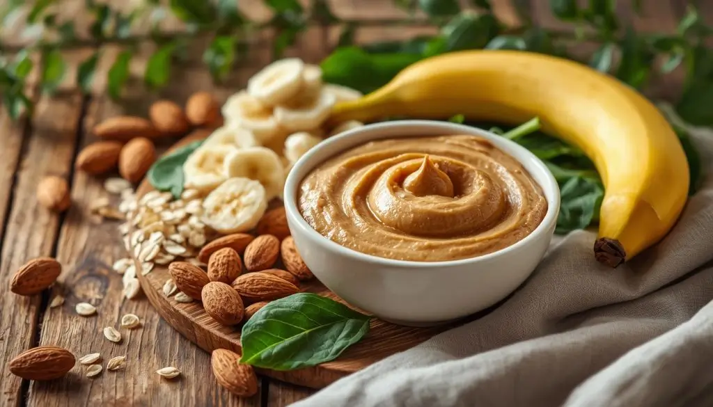 Peanut butter nutrition facts highlighting vitamin E, magnesium, niacin and healthy nutrients in natural peanut butter.