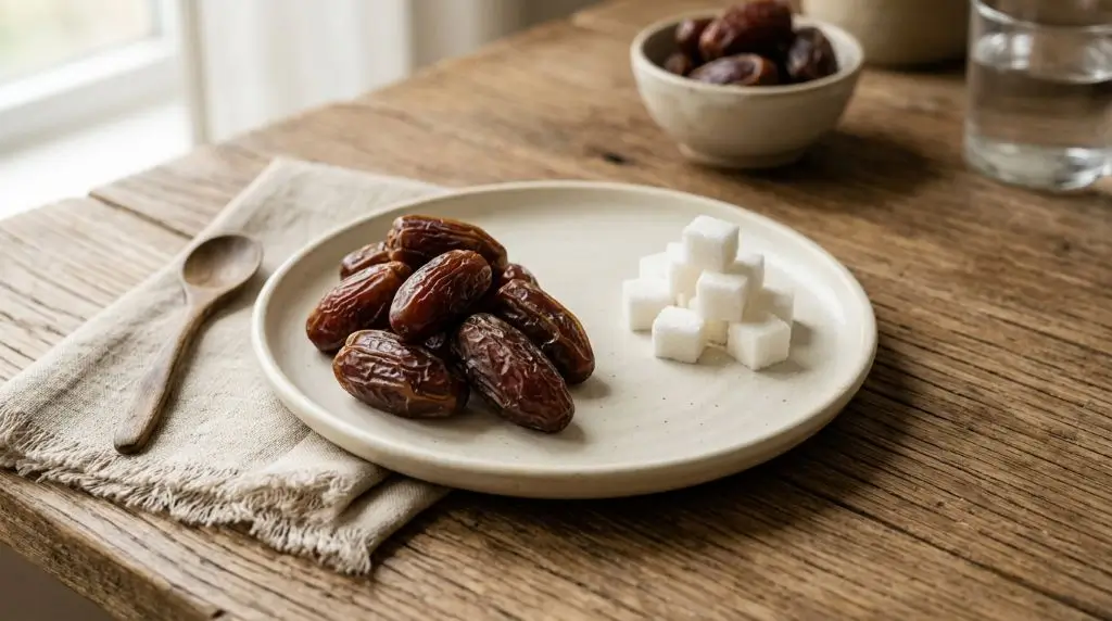 Whole Medjool dates illustrating natural sugar in dates and whole-food nutrition.