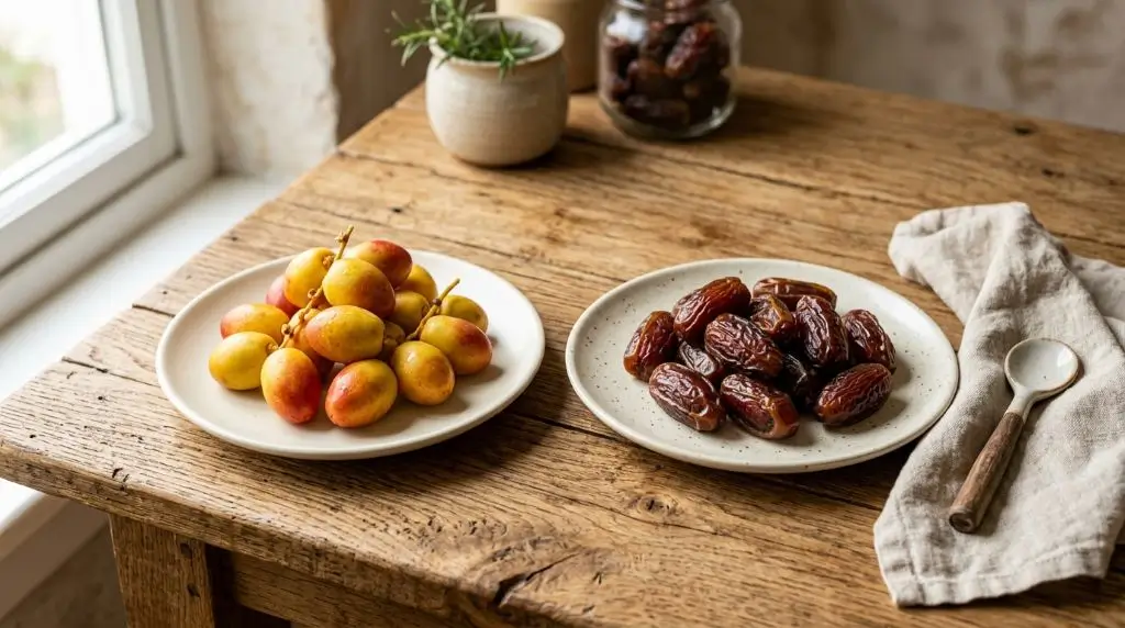Fresh and dried dates comparing fresh dates vs dried dates and their nutrition.