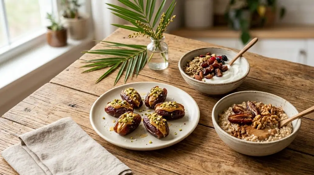 Healthy ways to enjoy dates with yogurt, oatmeal, and peanut butter for everyday balanced nutrition.