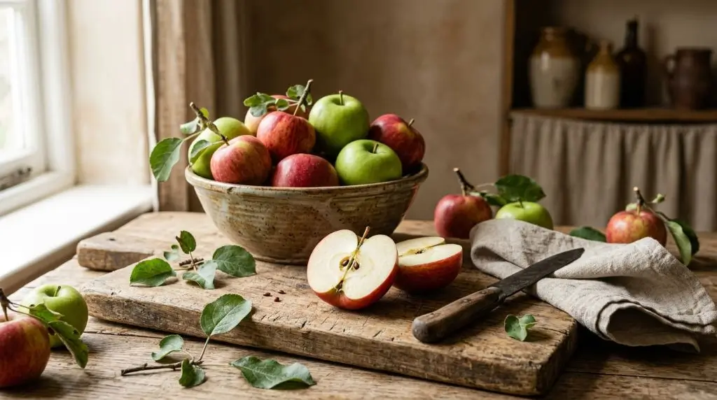 Red and green comparing apple health benefits and nutritious varieties.