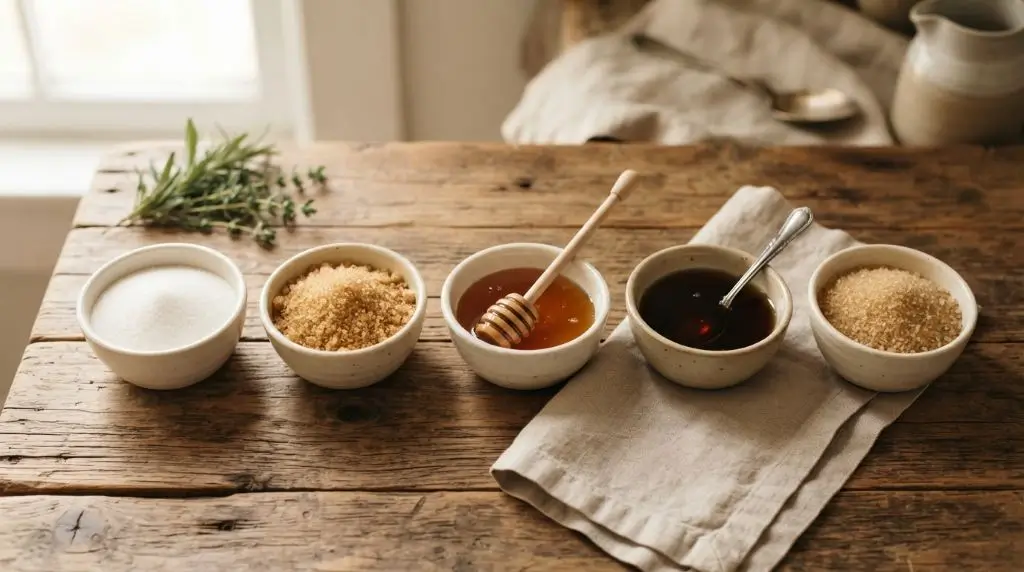 Added sugar ingredients including table sugar, brown sugar, honey, and maple syrup
