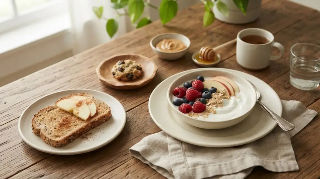 Natural sugar vs added sugar choices with fruit, plain yogurt, oats, and everyday foods