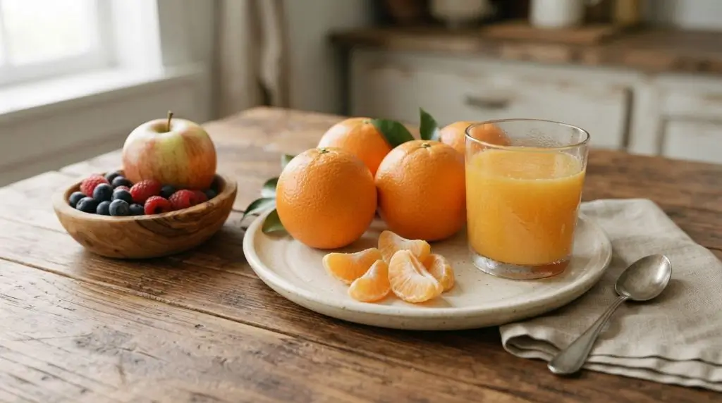 Natural sugar vs added sugar context with whole fruit and fruit juice side by side
