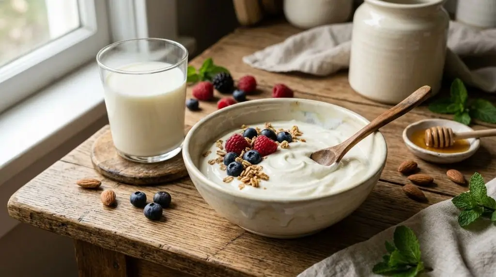 Yogurt live cultures and probiotics compared with milk in a natural dairy food setting.