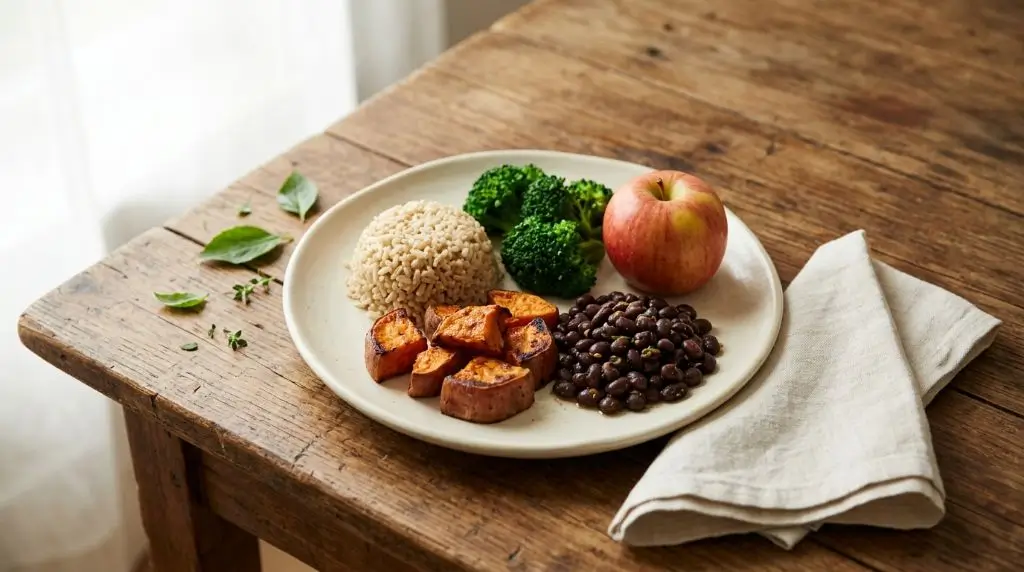 What do carbohydrates do for your body? A balanced PureHealthBites plate pairs carbs with beans and vegetables.