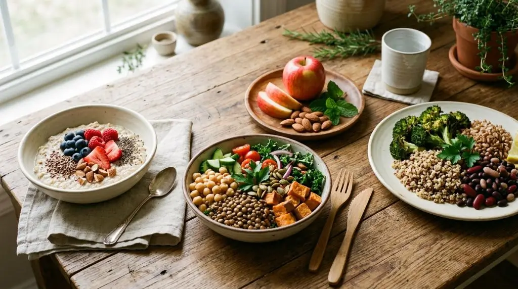 Fiber for everyday health can start with simple meals featuring oatmeal, fruit, vegetables, beans, whole grains, nuts and seeds.