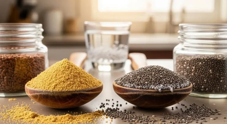 Flaxseed vs chia seeds measured in tablespoons showing daily portion guide for practical nutrition comparison