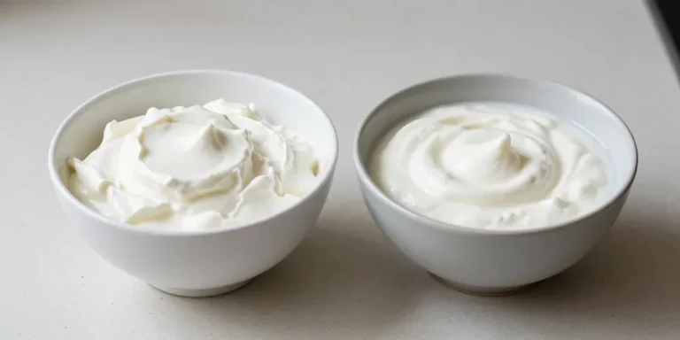Greek yogurt vs regular yogurt in plain bowls showing texture difference, protein density, and everyday nutrition comparison