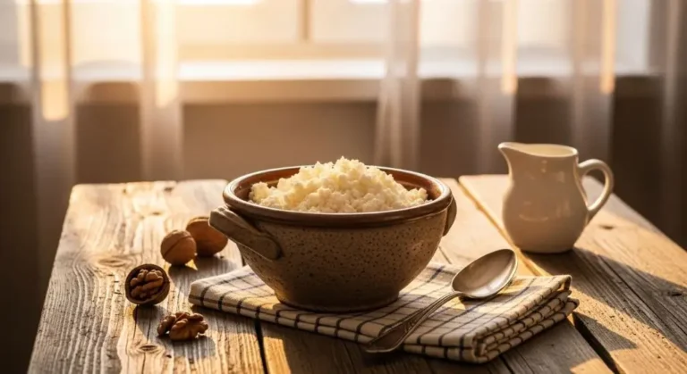 Fresh cottage cheese in rustic farmhouse bowl highlighting cottage cheese nutrition facts