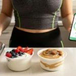 Is yogurt good for weight loss decision showing plain Greek yogurt vs flavored yogurt choice in morning kitchen scene