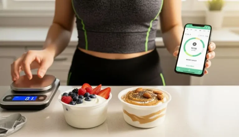 Is yogurt good for weight loss decision showing plain Greek yogurt vs flavored yogurt choice in morning kitchen scene