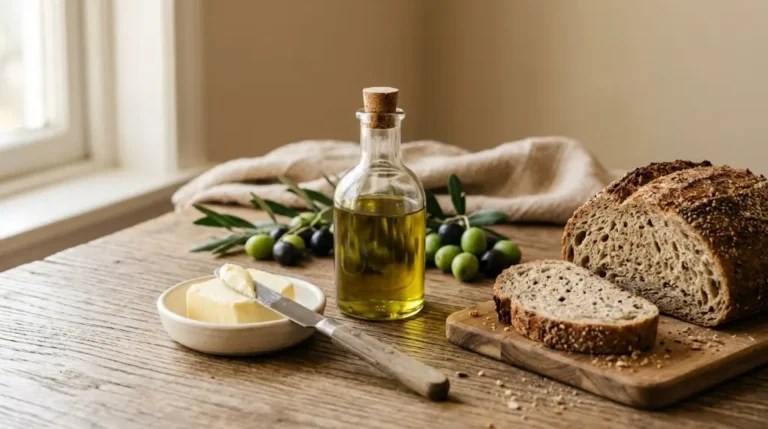 Butter vs olive oil comparison showing two common cooking fats for balanced everyday eating and healthy meal choices