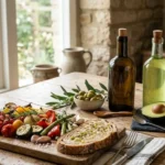 Classic display of the healthiest cooking oils with olive oil, avocado oil, and fresh ingredients for everyday home cooking.